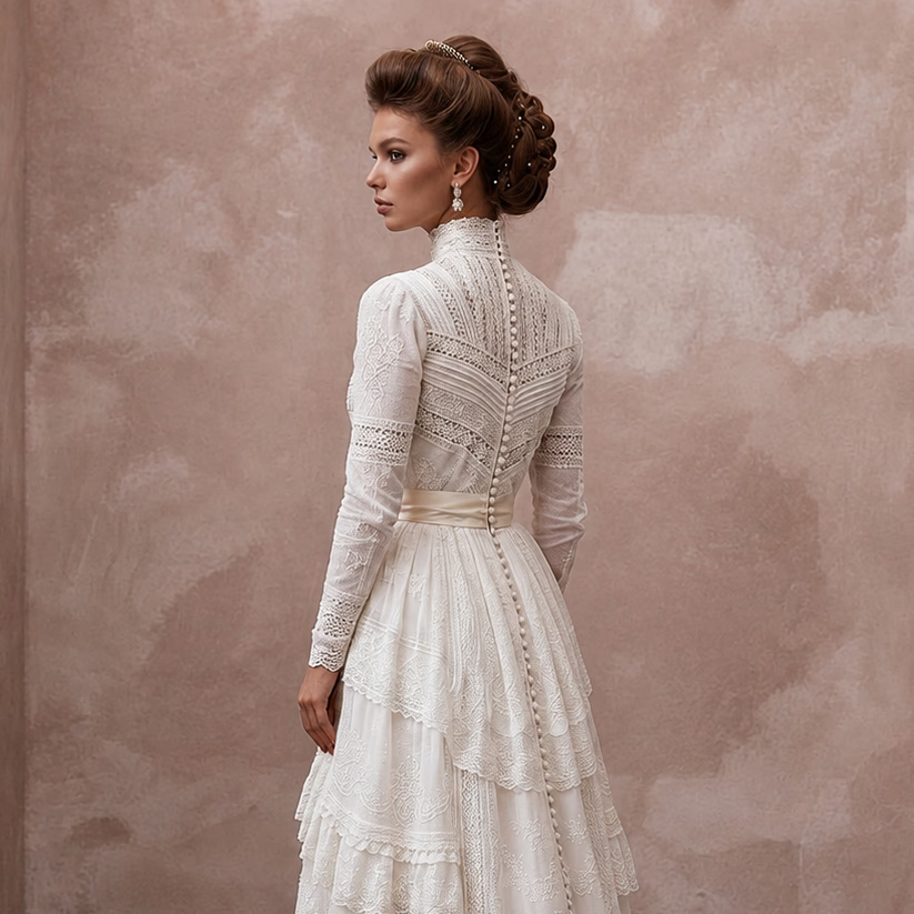Edwardian Antique White Cotton Lawn Dress for Museum Elopement - Apparel & Accessories > Clothing > Wedding & Bridal Party Dresses > Wedding Dresses - Mignonette Bridal