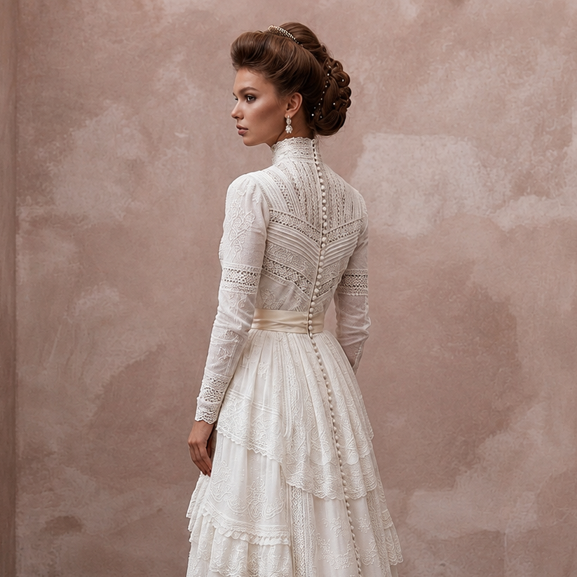 Edwardian Antique White Cotton Lawn Dress for Museum Elopement