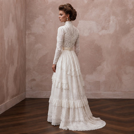 Edwardian Antique White Cotton Lawn Dress for Museum Elopement - Apparel & Accessories > Clothing > Wedding & Bridal Party Dresses > Wedding Dresses - Mignonette Bridal