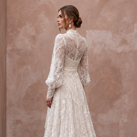 Edwardian Inspired Lace Bridal Gown with Long Sleeves