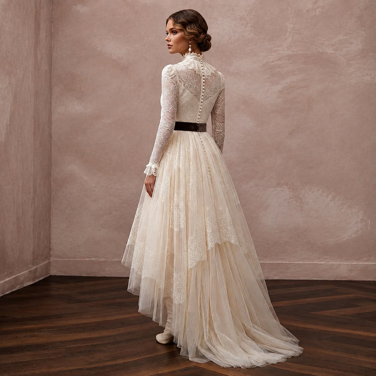 Edwardian Lace & Tulle Overlay Tea Gown for High Tea Reception Secondary image
