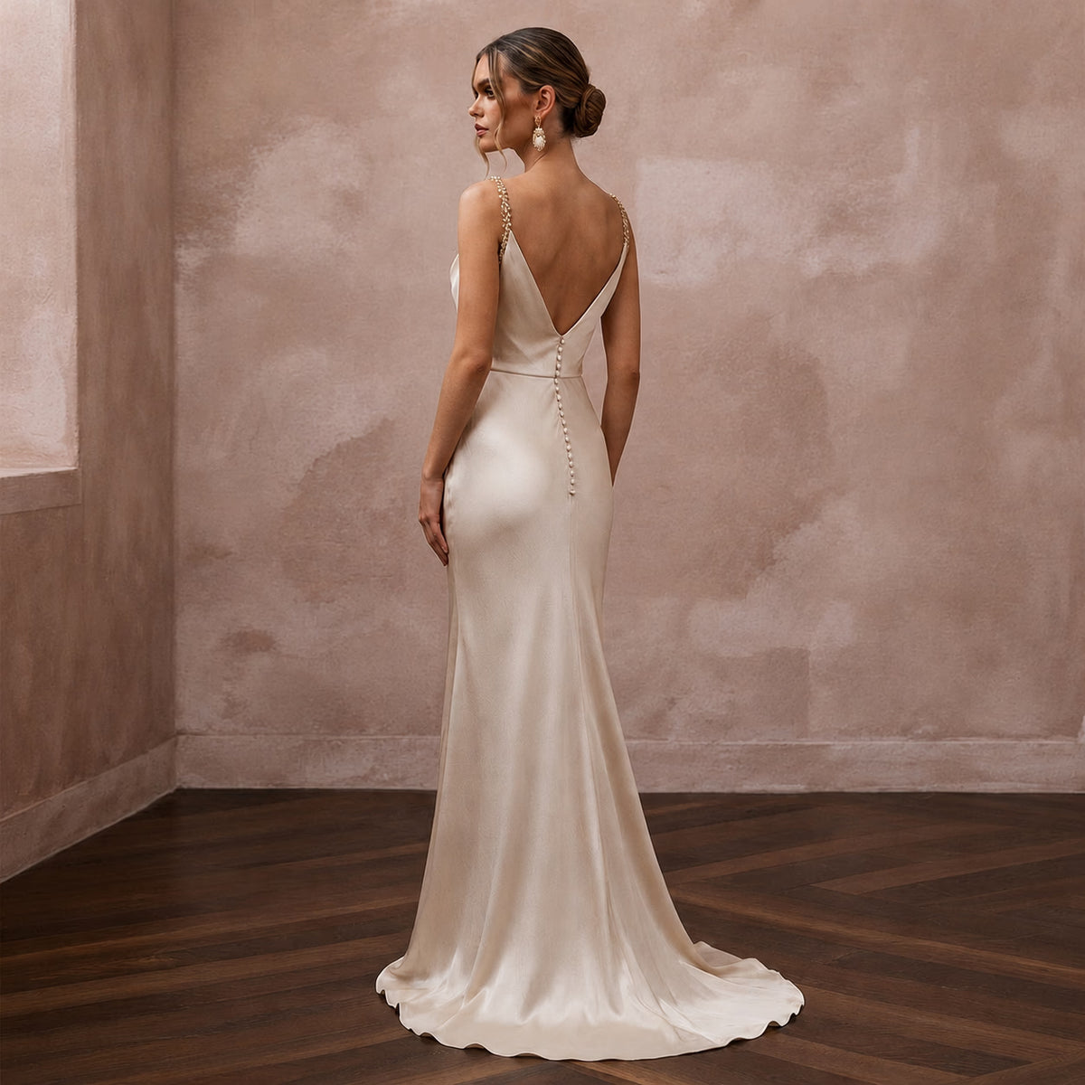 Effortless Champagne Sandwashed Silk Maxi for Desert Oasis Elopement - Apparel & Accessories > Clothing > Wedding & Bridal Party Dresses > Wedding Dresses - Mignonette Bridal