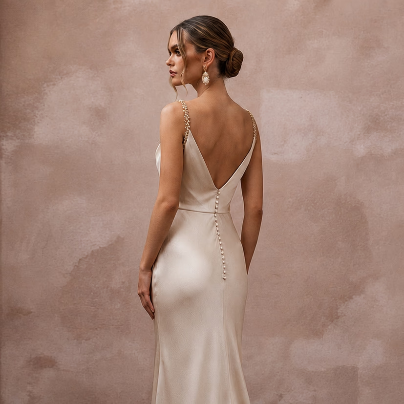 Effortless Champagne Sandwashed Silk Maxi for Desert Oasis Elopement - Apparel & Accessories > Clothing > Wedding & Bridal Party Dresses > Wedding Dresses - Mignonette Bridal