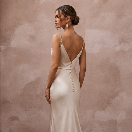Effortless Champagne Sandwashed Silk Maxi for Desert Oasis Elopement - Apparel & Accessories > Clothing > Wedding & Bridal Party Dresses > Wedding Dresses - Mignonette Bridal