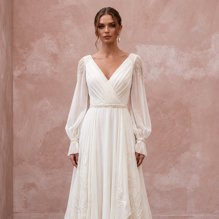 Effortless Ivory Chiffon Destination Bridal Gown for Elopement