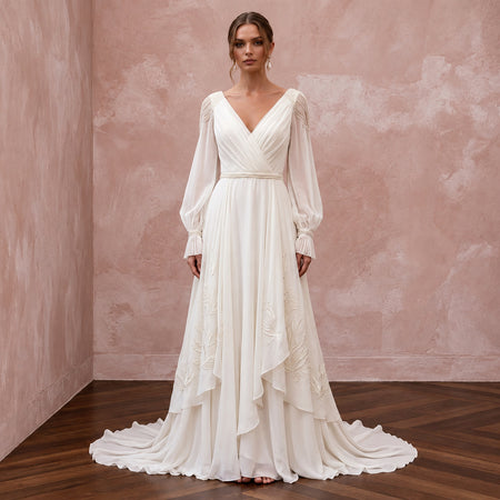 Effortless Ivory Chiffon Destination Bridal Gown for Elopement