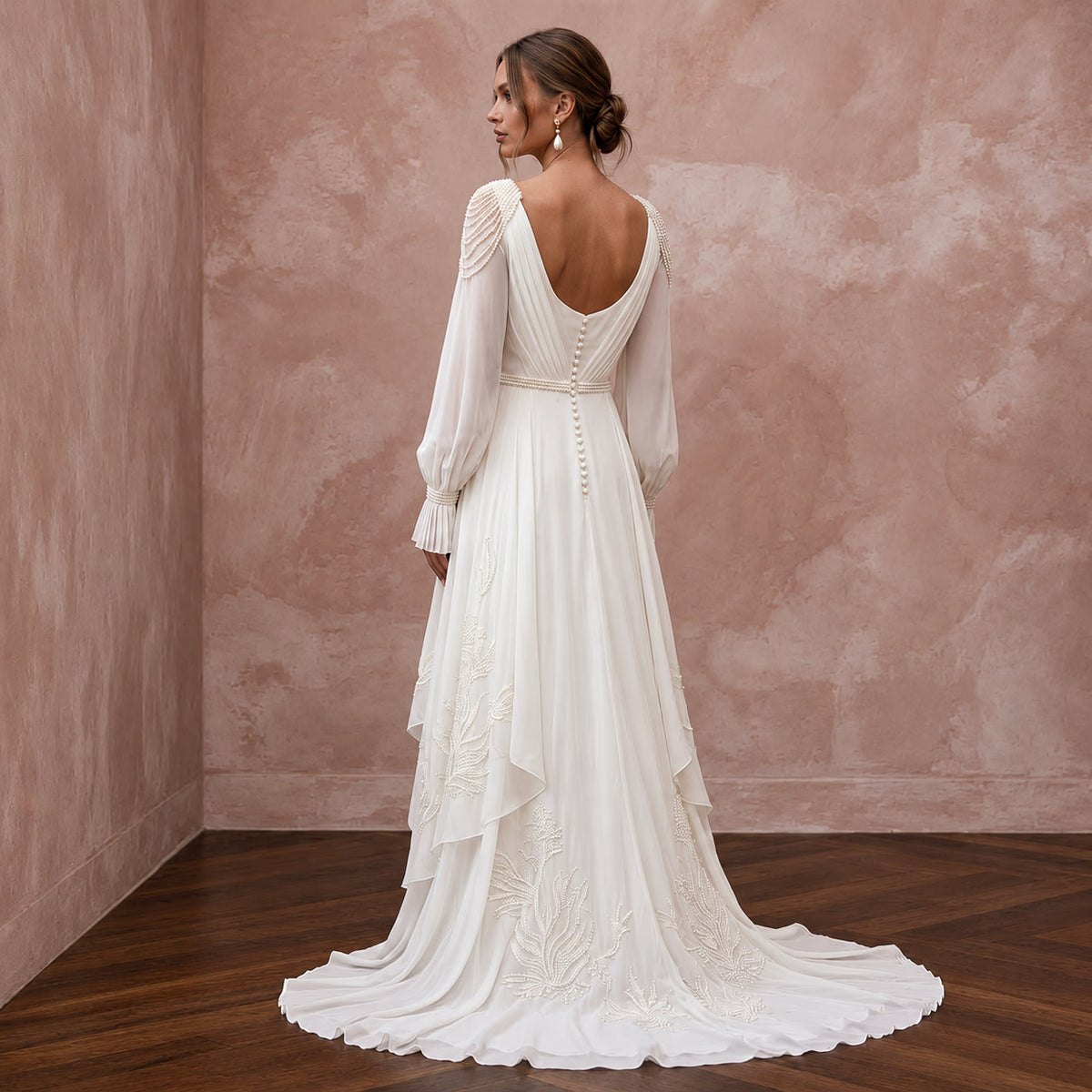 Effortless Ivory Chiffon Destination Bridal Gown for Elopement
