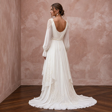 Effortless Ivory Chiffon Destination Bridal Gown for Elopement