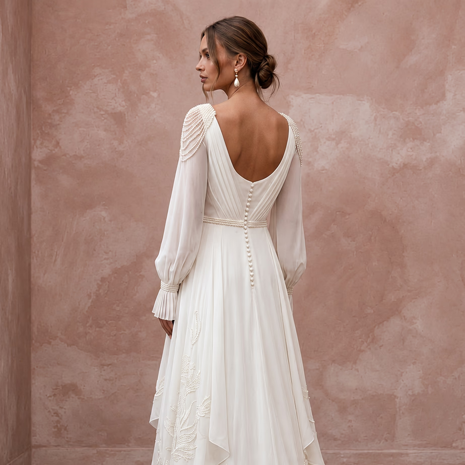 Effortless Ivory Chiffon Destination Bridal Gown for Elopement