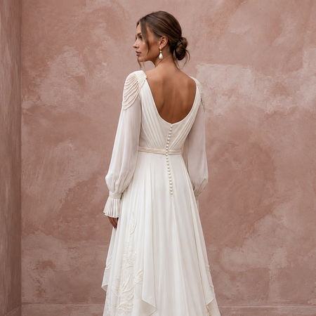 Effortless Ivory Chiffon Destination Bridal Gown for Elopement