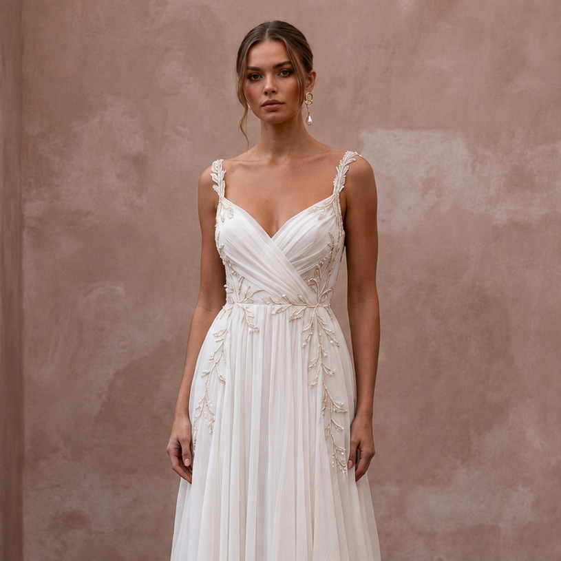 Effortless Ivory Chiffon Destination Gown for Elopement
