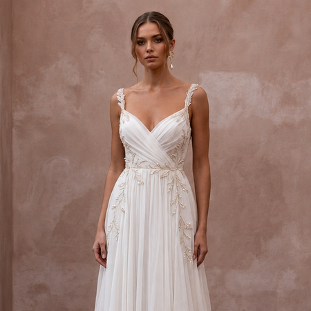 Effortless Ivory Chiffon Destination Gown for Elopement