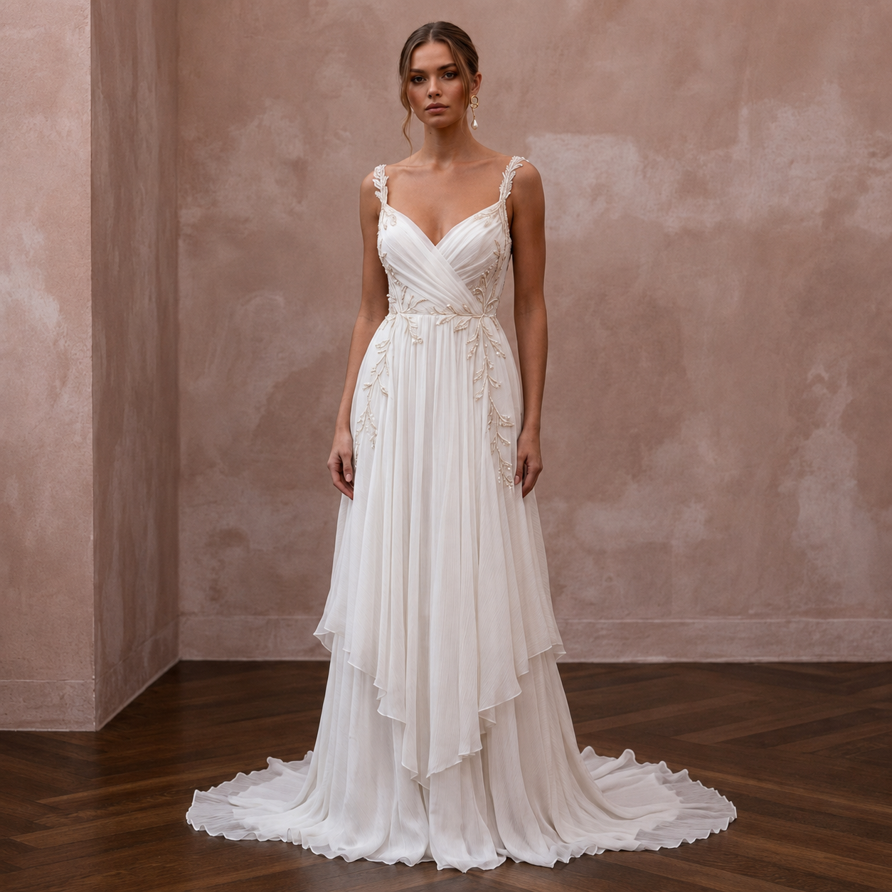 Effortless Ivory Chiffon Destination Gown for Elopement