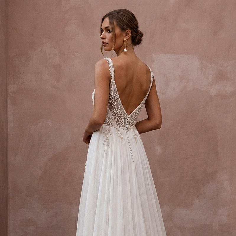 Effortless Ivory Chiffon Destination Gown for Elopement