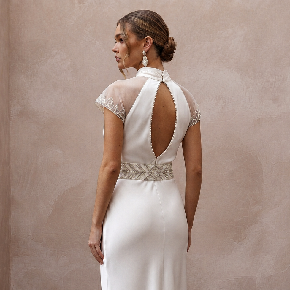 Effortless Ivory Silk Sheath Dress for Rehearsal Dinner