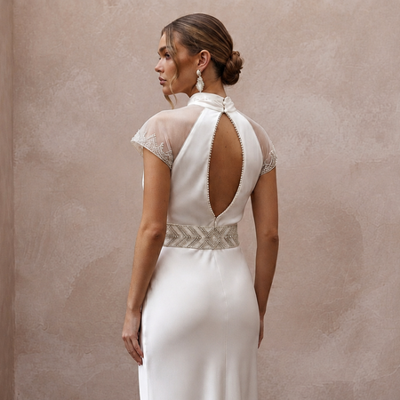 Effortless Ivory Silk Sheath Dress for Rehearsal Dinner