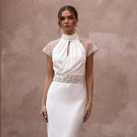 Effortless Ivory Silk Sheath Dress for Rehearsal Dinner - Apparel & Accessories > Clothing > Wedding & Bridal Party Dresses > Wedding Dresses - Mignonette Bridal