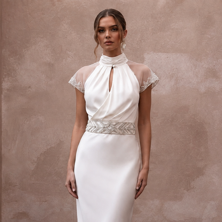 Effortless Ivory Silk Sheath Dress for Rehearsal Dinner