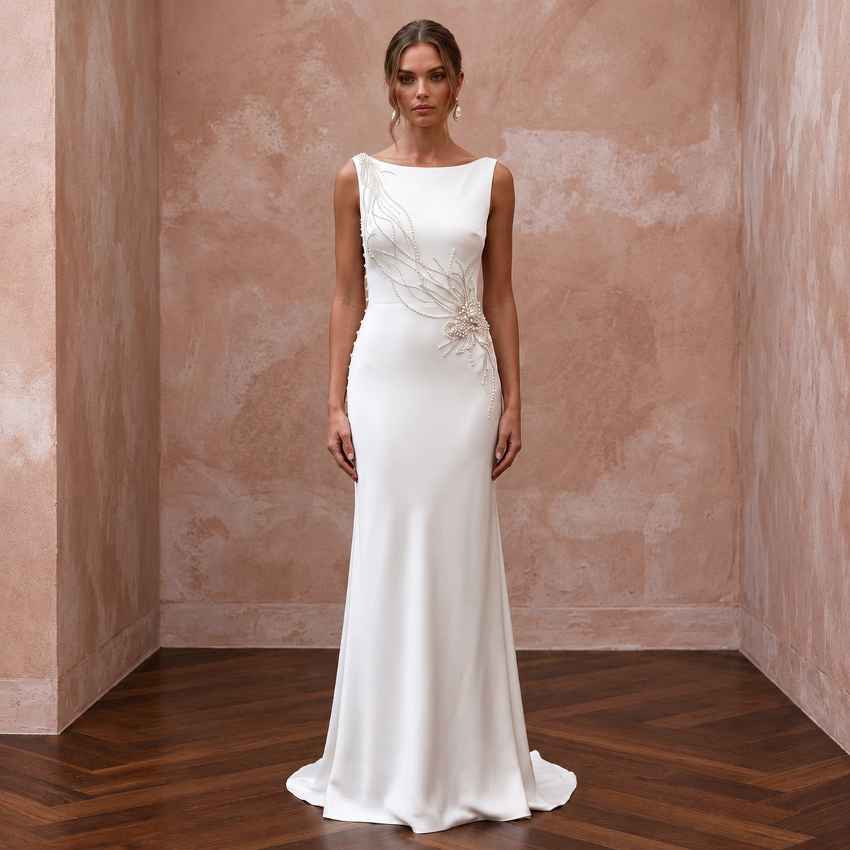 Effortless Ivory Silk Sheath Wedding Dress for Rehearsal Dinner - Apparel & Accessories > Clothing > Wedding & Bridal Party Dresses > Wedding Dresses - Mignonette Bridal Main image