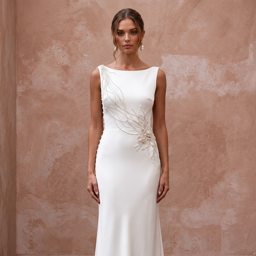 Effortless Ivory Silk Sheath Wedding Dress for Rehearsal Dinner