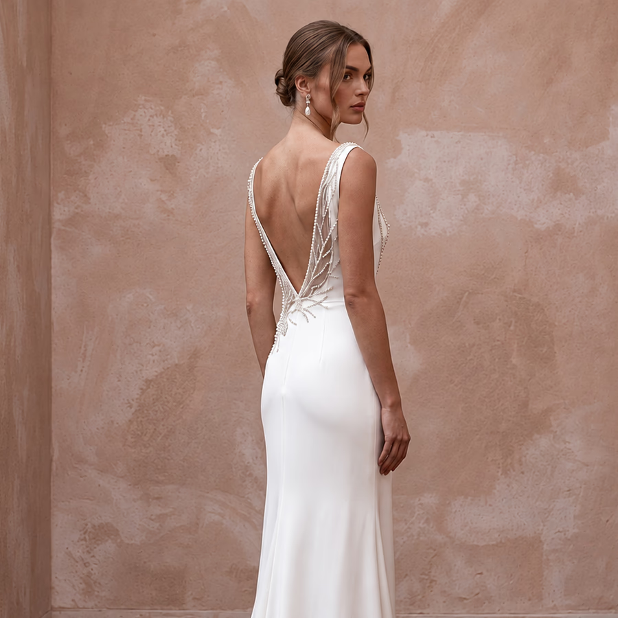 Effortless Ivory Silk Sheath Wedding Dress for Rehearsal Dinner