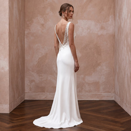 Effortless Ivory Silk Sheath Wedding Dress for Rehearsal Dinner