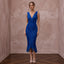 Electric Blue Stretch Jersey Ruched Bodycon Midi Dress for Cocktail Hour