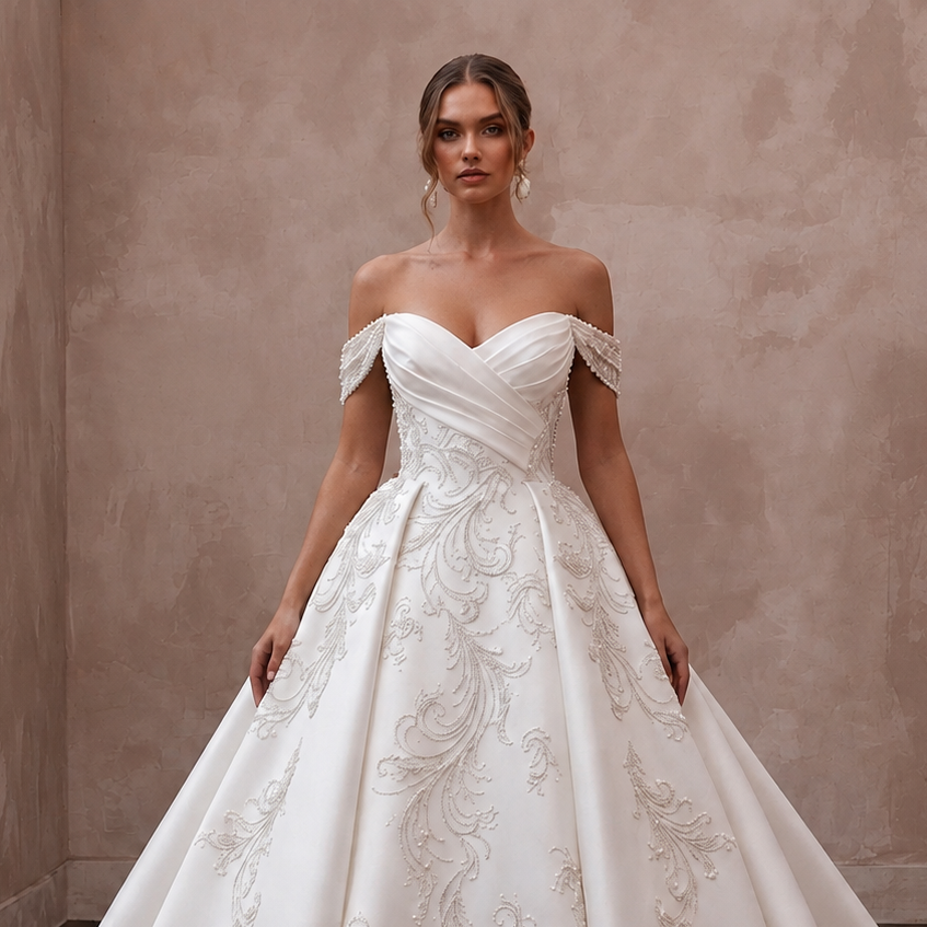 Elegant Ball Gown Bridal Dress for a Cathedral Wedding - Apparel & Accessories > Clothing > Wedding & Bridal Party Dresses > Wedding Dresses - Mignonette Bridal