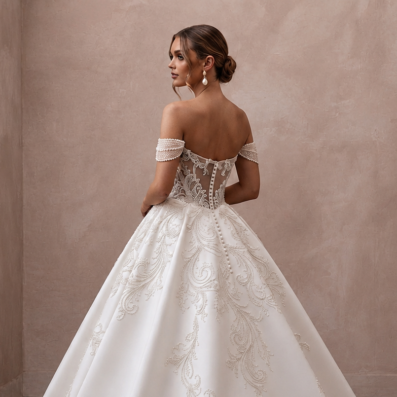 Elegant Ball Gown Bridal Dress for a Cathedral Wedding - Apparel & Accessories > Clothing > Wedding & Bridal Party Dresses > Wedding Dresses - Mignonette Bridal