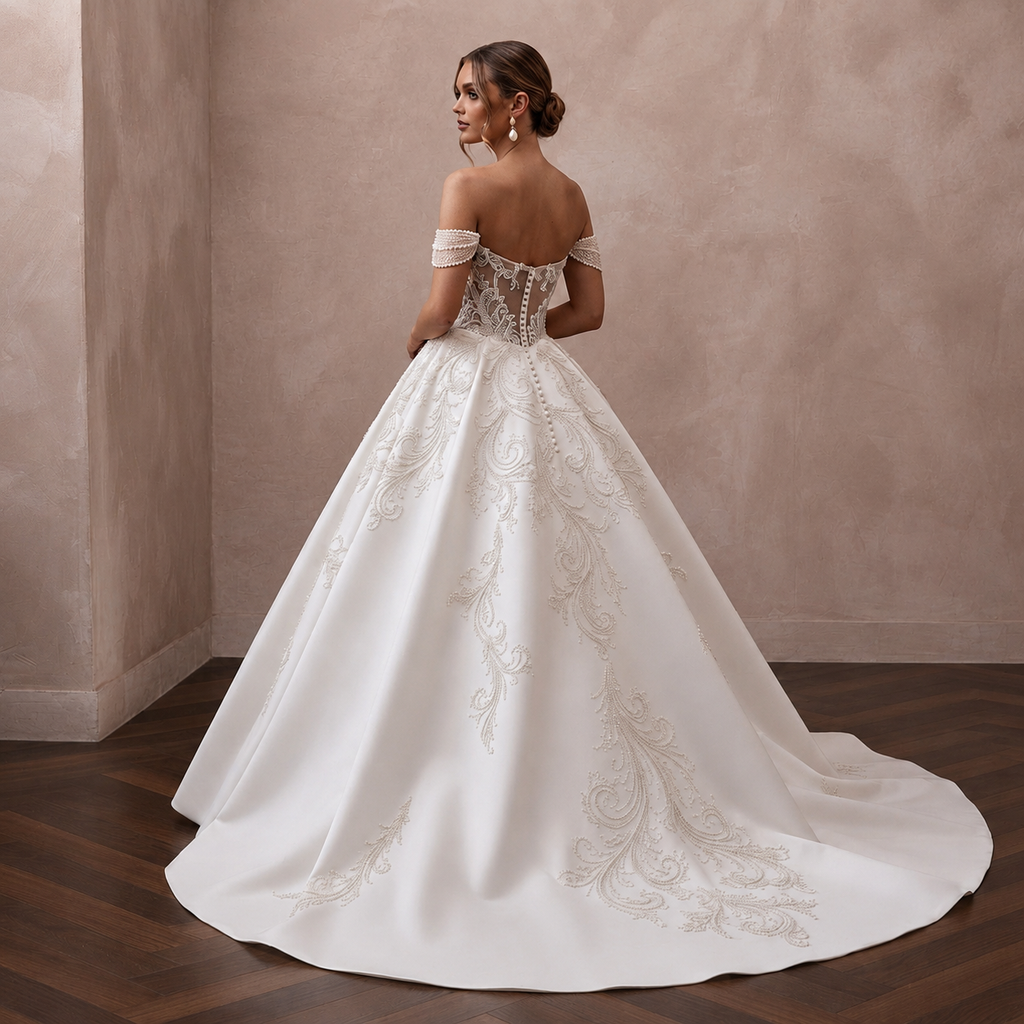 Elegant Ball Gown Bridal Dress for a Cathedral Wedding - Apparel & Accessories > Clothing > Wedding & Bridal Party Dresses > Wedding Dresses - Mignonette Bridal