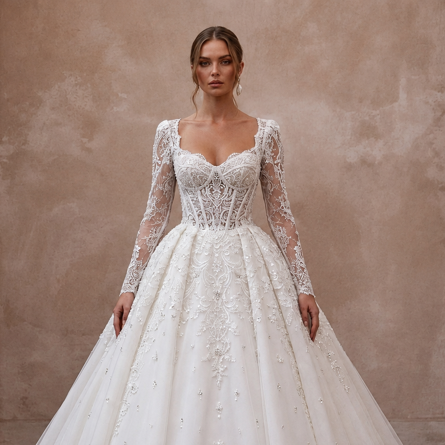 Elegant Ball Gown Wedding Dress for a Formal Ballroom Reception - Apparel & Accessories > Clothing > Wedding & Bridal Party Dresses > Wedding Dresses - Mignonette Bridal
