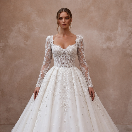 Elegant Ball Gown Wedding Dress for a Formal Ballroom Reception - Apparel & Accessories > Clothing > Wedding & Bridal Party Dresses > Wedding Dresses - Mignonette Bridal