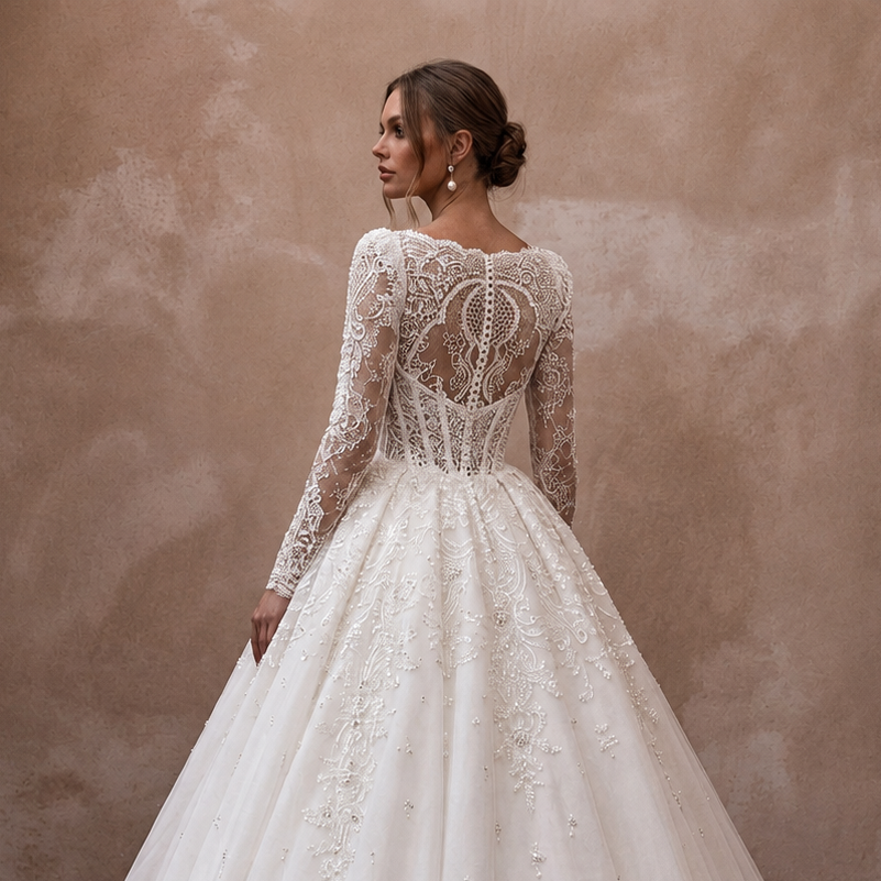 Elegant Ball Gown Wedding Dress for a Formal Ballroom Reception - Apparel & Accessories > Clothing > Wedding & Bridal Party Dresses > Wedding Dresses - Mignonette Bridal