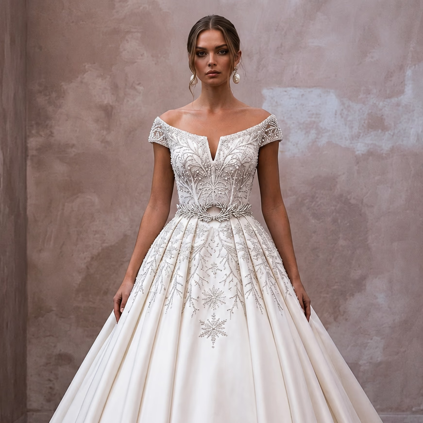 Elegant Ball Gown Wedding Dress for a Winter Reception