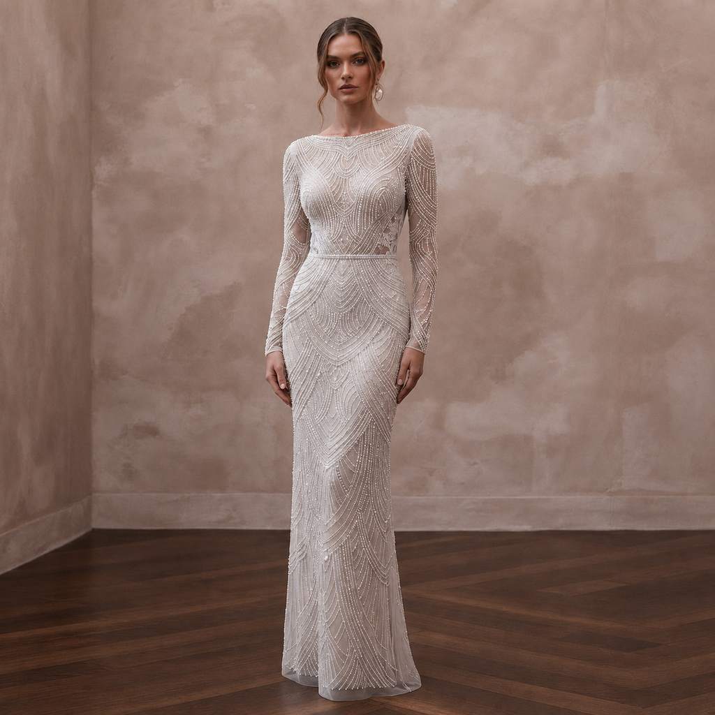 Elegant Beaded Bridal Reception Dress