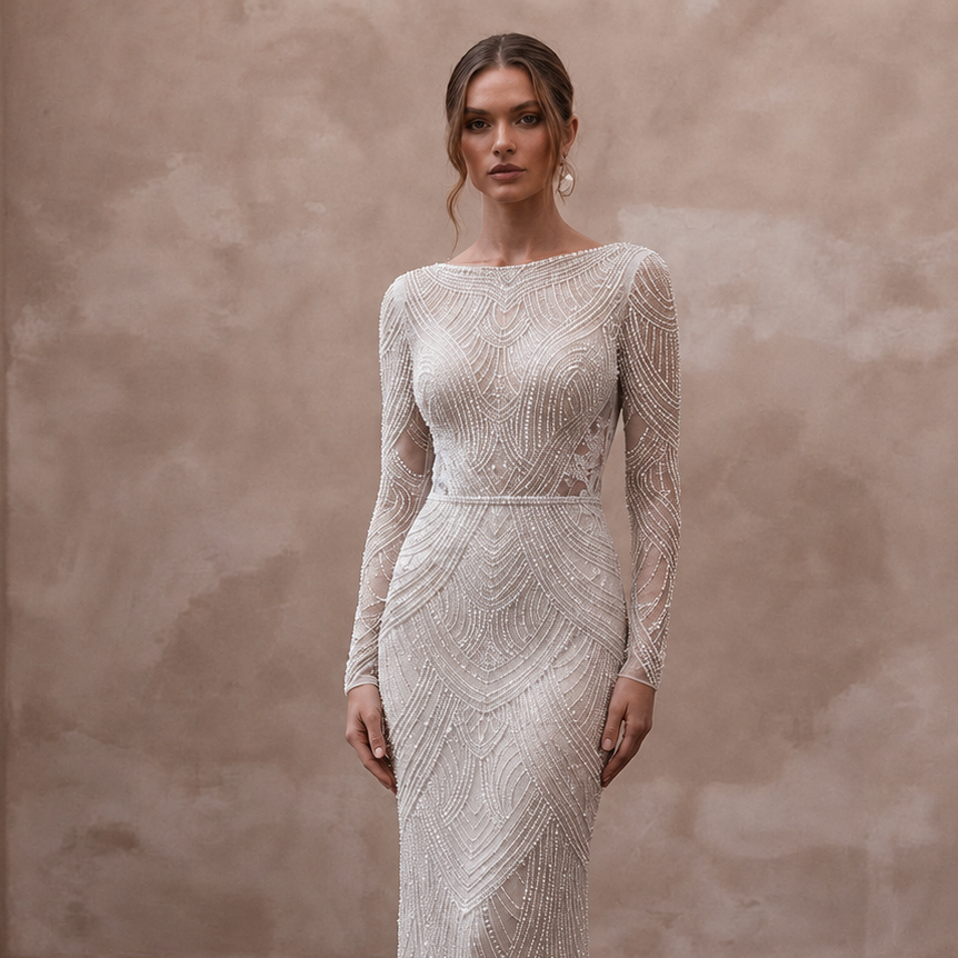 Elegant Beaded Bridal Reception Dress