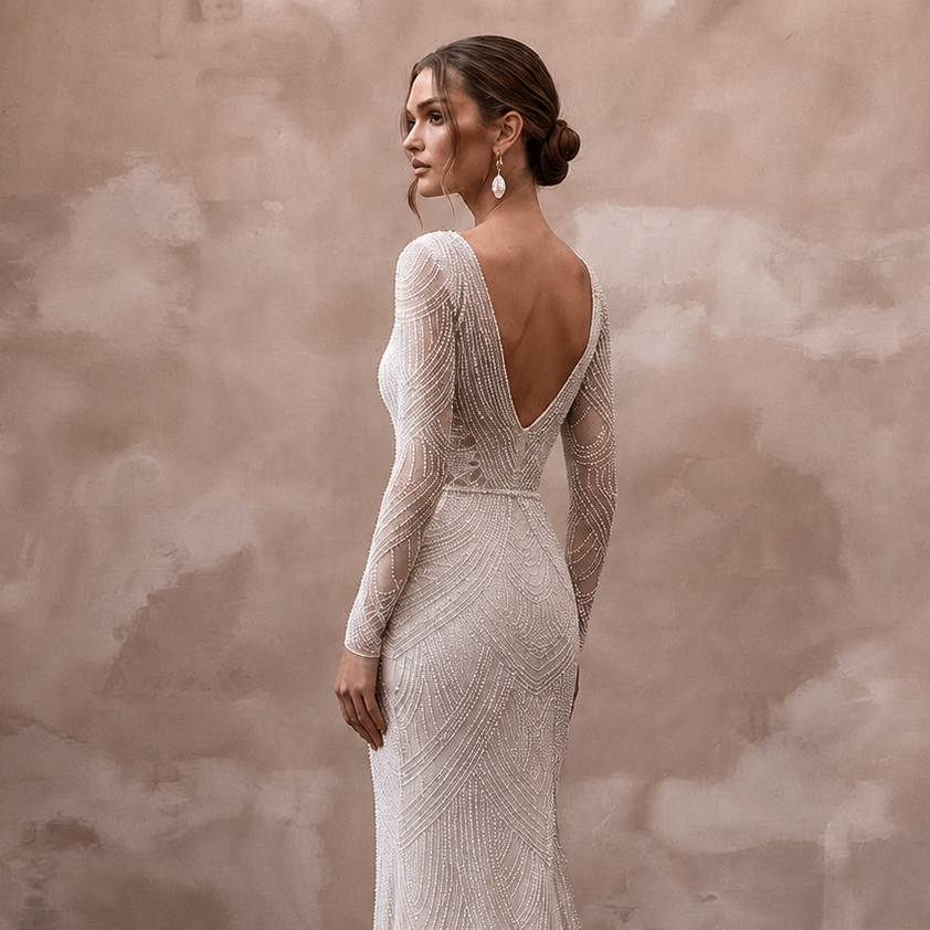 Elegant Beaded Bridal Reception Dress
