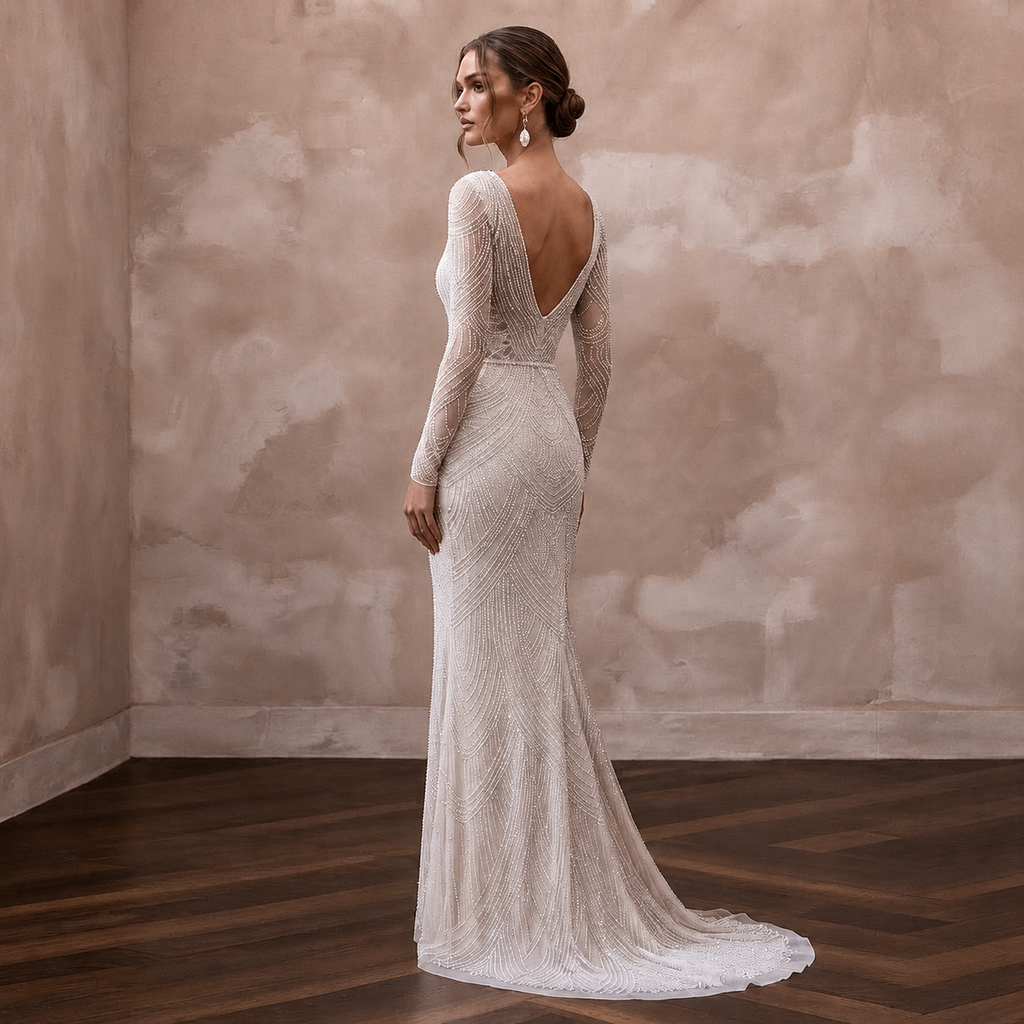 Elegant Beaded Bridal Reception Dress