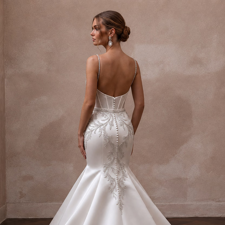 Elegant Beaded Satin Wedding Dress with Mermaid Silhouette