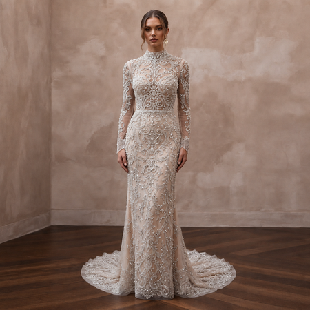 Elegant Beaded Wedding Dress for a Luxury Ballroom Ceremony - Apparel & Accessories > Clothing > Wedding & Bridal Party Dresses > Wedding Dresses - Mignonette Bridal