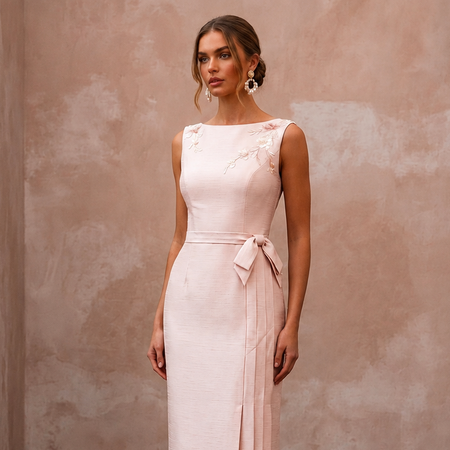 Elegant Blush Silk Sheath for Bridal Shower Luncheon