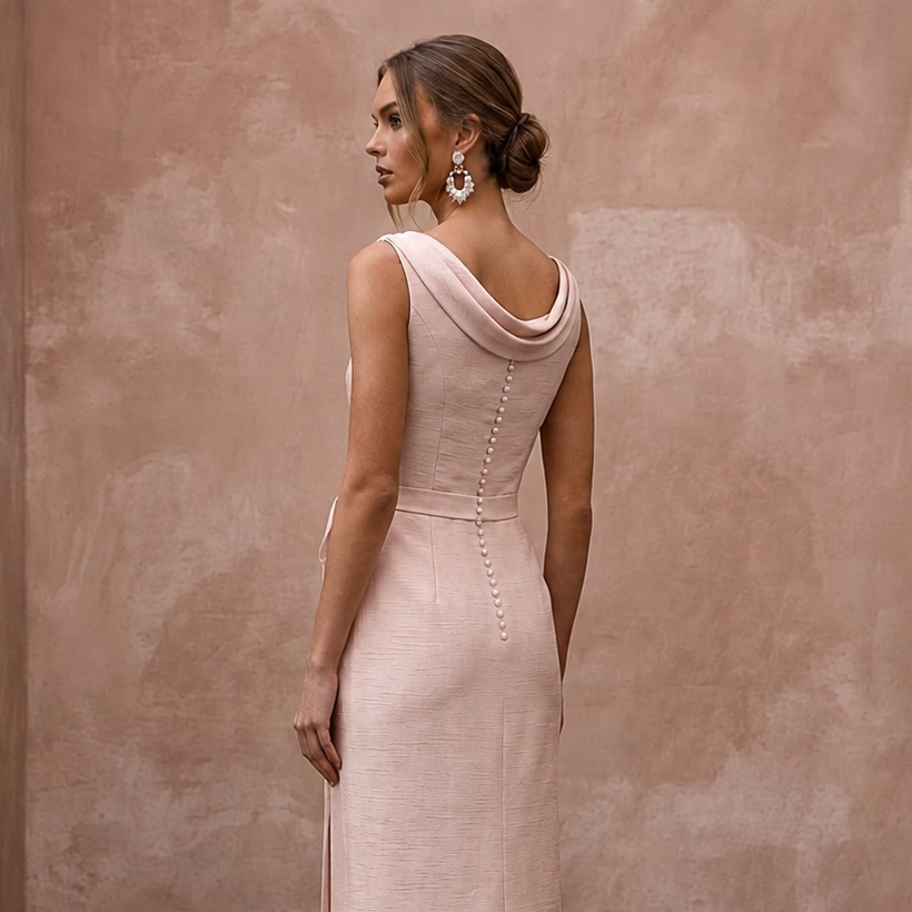 Elegant Blush Silk Sheath for Bridal Shower Luncheon - Apparel & Accessories > Clothing > Wedding & Bridal Party Dresses > Wedding Dresses - Mignonette Bridal