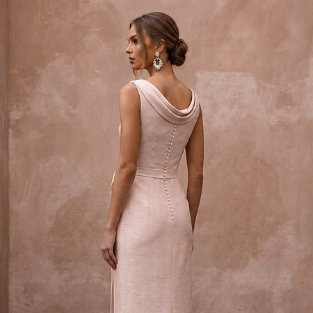 Elegant Blush Silk Sheath for Bridal Shower Luncheon - Apparel & Accessories > Clothing > Wedding & Bridal Party Dresses > Wedding Dresses - Mignonette Bridal