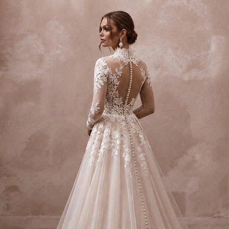 Elegant Bridal Gowns with Floral Lace Cathedral Trains - Apparel & Accessories > Clothing > Wedding & Bridal Party Dresses > Wedding Dresses - Mignonette Bridal