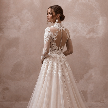 Elegant Bridal Gowns with Floral Lace Cathedral Trains