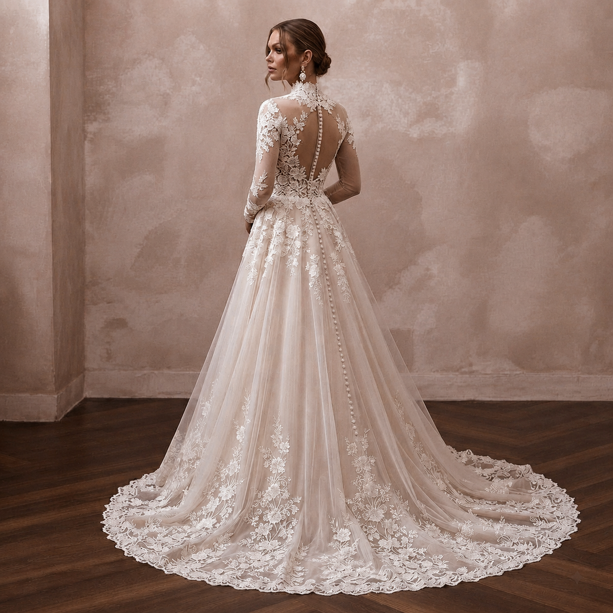 Elegant Bridal Gowns with Floral Lace Cathedral Trains Secondary image