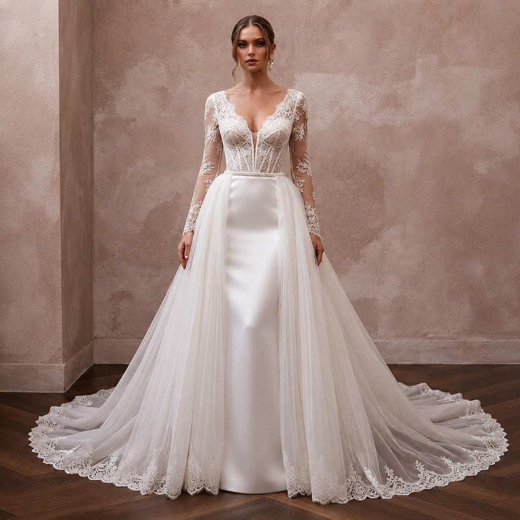 Elegant Bridal Gowns with Flowing Organza Overskirts