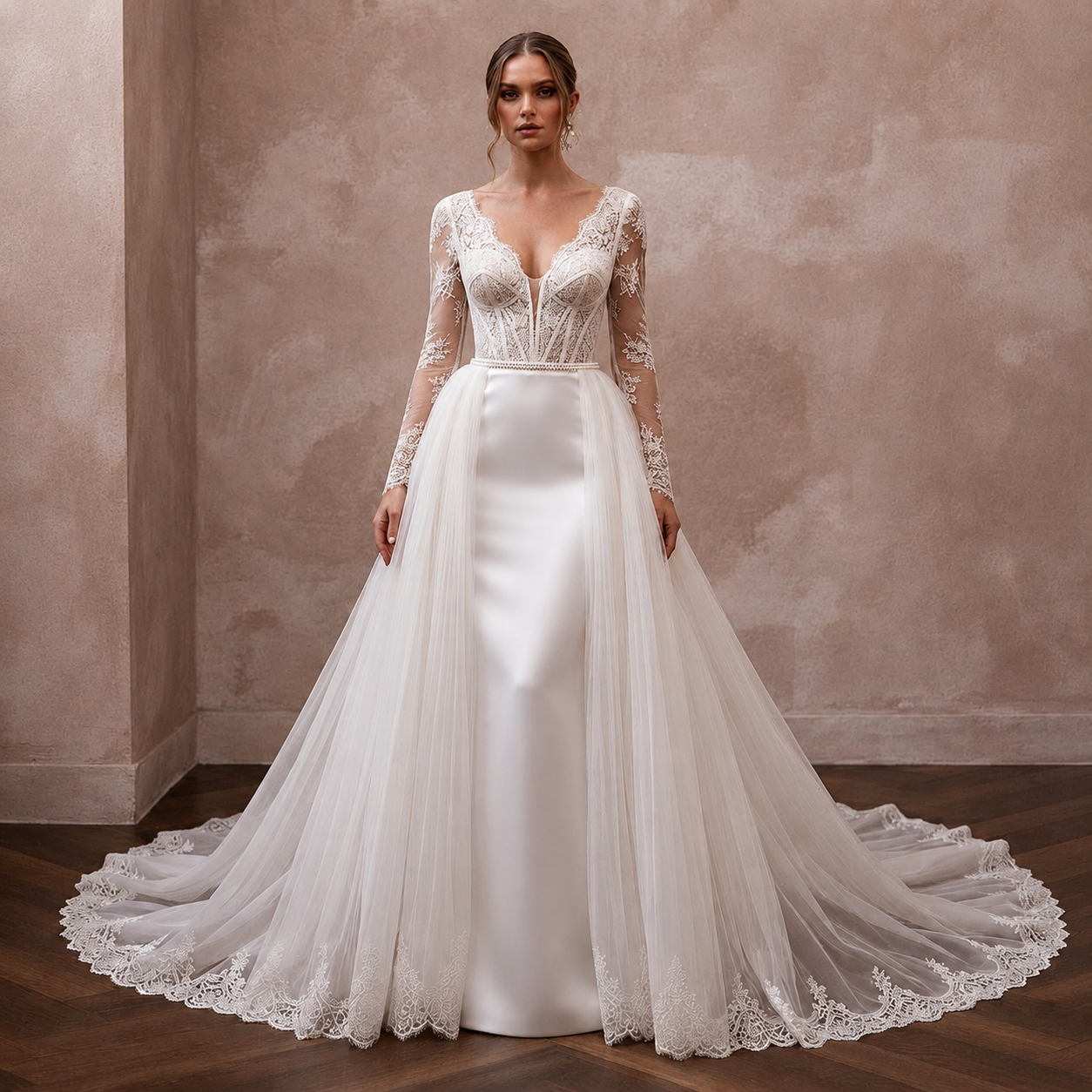 Elegant Bridal Gowns with Flowing Organza Overskirts