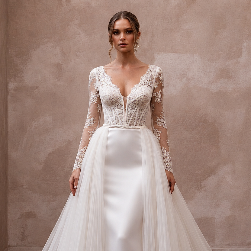 Elegant Bridal Gowns with Flowing Organza Overskirts