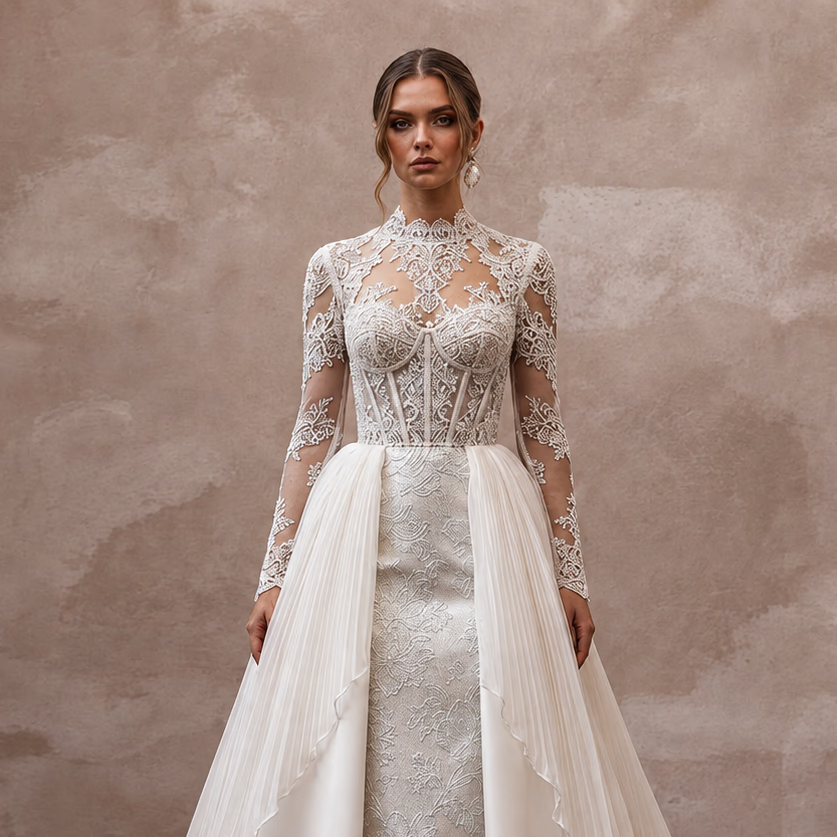 Elegant Bridal Gowns with Luxurious Fabric Combinations - Apparel & Accessories > Clothing > Wedding & Bridal Party Dresses > Wedding Dresses - Mignonette